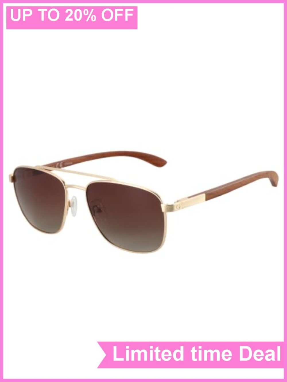 Men's Aviator Polarized Sunglasses with Wood Frame UV400 Protection Driving